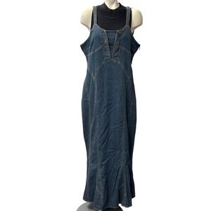 Metro Style‎ Womens Blue Denim Maxi Dress Size 18T Sleeveless Side Zip Closure